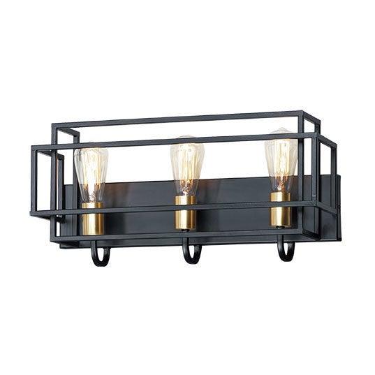 Black with Satin Brass Geometric Steel Caged Vanity Light - LV LIGHTING