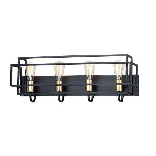 Black with Satin Brass Geometric Steel Caged Vanity Light - LV LIGHTING