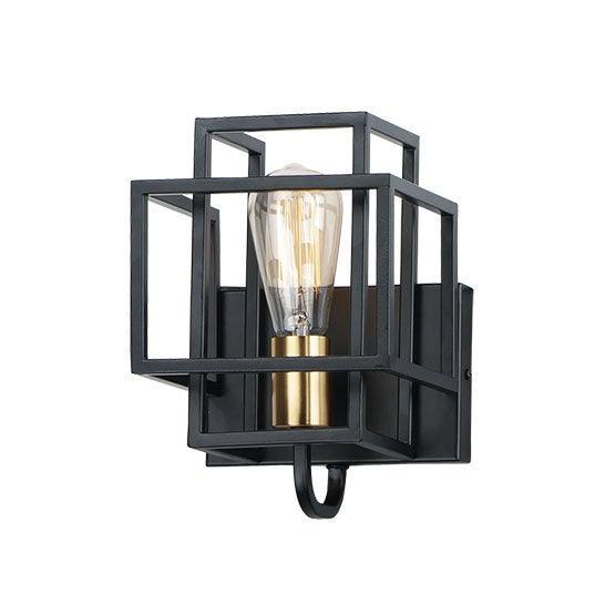 Black with Satin Brass Geometric Steel Caged Wall Sconce - LV LIGHTING