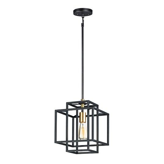 Black with Satin Brass Geometric Steel Caged Pendant - LV LIGHTING