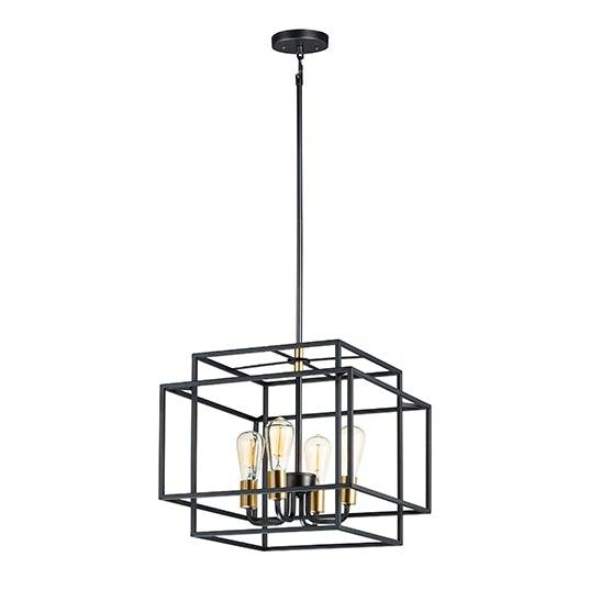 Black with Satin Brass Geometric Steel Caged Pendant - LV LIGHTING