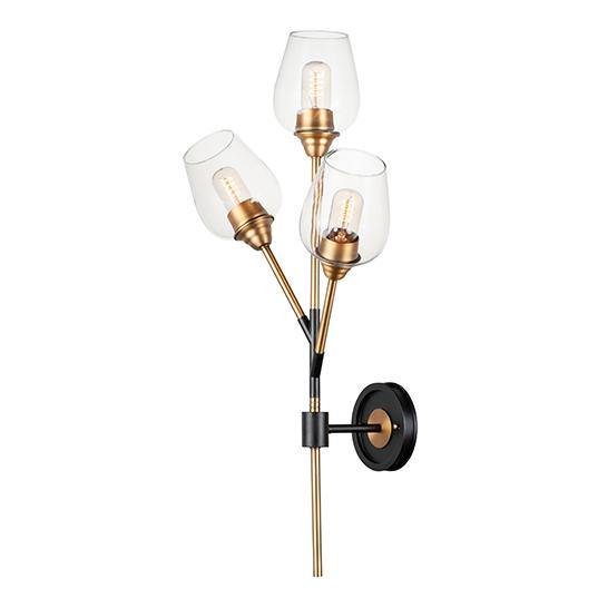 Antique Brass and Black with Clear Glass Shade Wall Sconce - LV LIGHTING