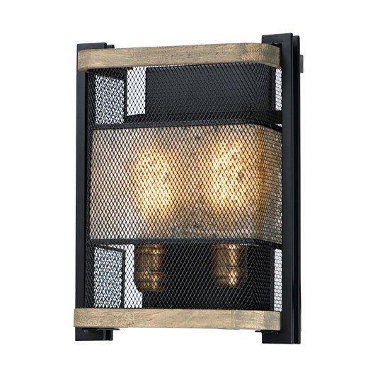 Black and Anique Brass with Barn Wood Mesh Shade Wall Sconce - LV LIGHTING