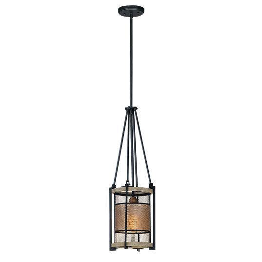 Black and Anique Brass with Barn Wood Mesh Shade Pendant - LV LIGHTING