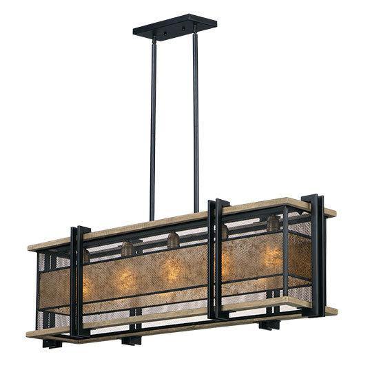 Black and Anique Brass with Barn Wood Mesh Shade Linear Pendant - LV LIGHTING