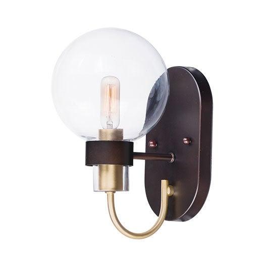 Bronze and Satin Brass with Clear Glass Globe Wall Sconce - LV LIGHTING