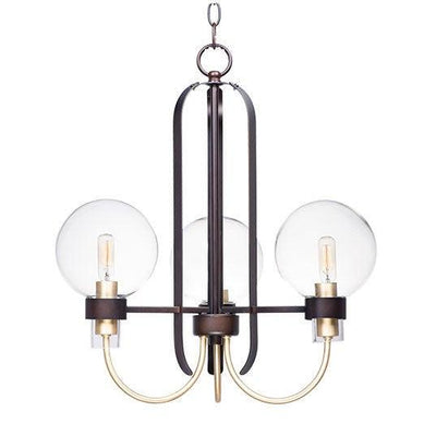 Bronze and Satin Brass with Clear Glass Globe Chandelier - LV LIGHTING