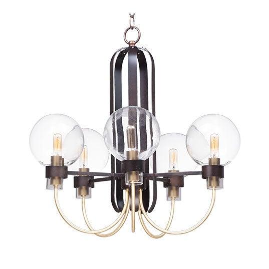 Bronze and Satin Brass with Clear Glass Globe Chandelier - LV LIGHTING