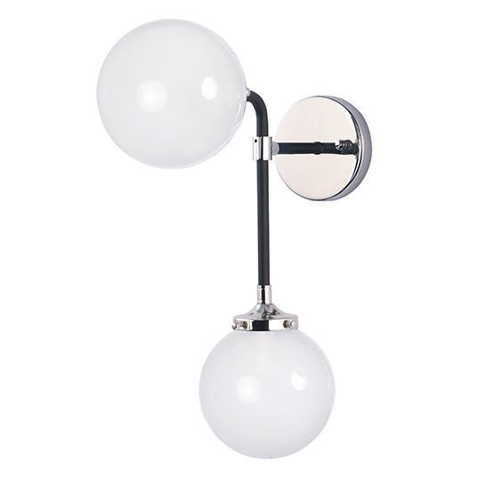 Black and Polished Nickel with White Glass Globe Wall Sconce - LV LIGHTING