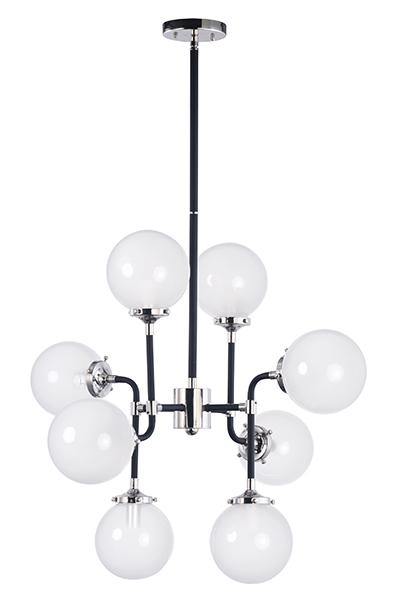 Black and Polished Nickel with White Glass Globe Wall Sconce - LV LIGHTING
