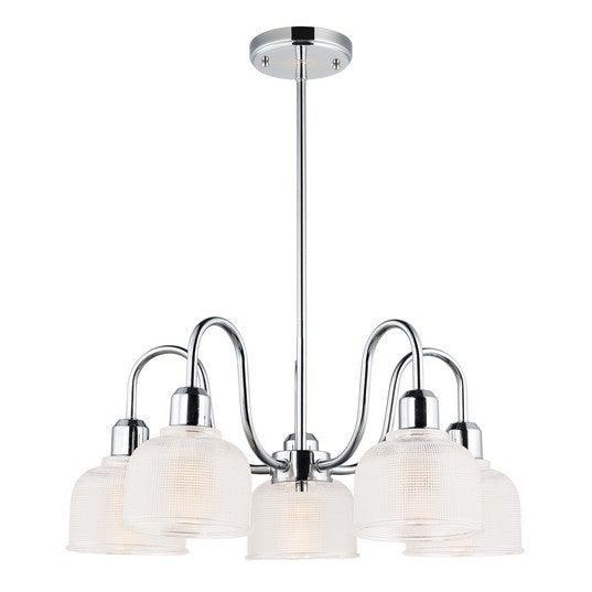 Polished Chrome with Patterned Glass Shade Chandelier - LV LIGHTING