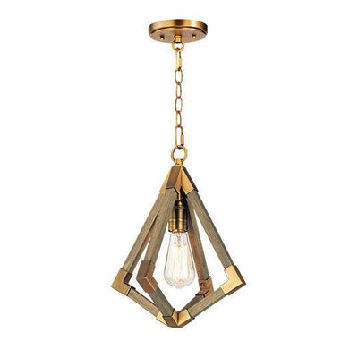 Weathered Oak and Antique Brass Prism Shaped Pendant - LV LIGHTING