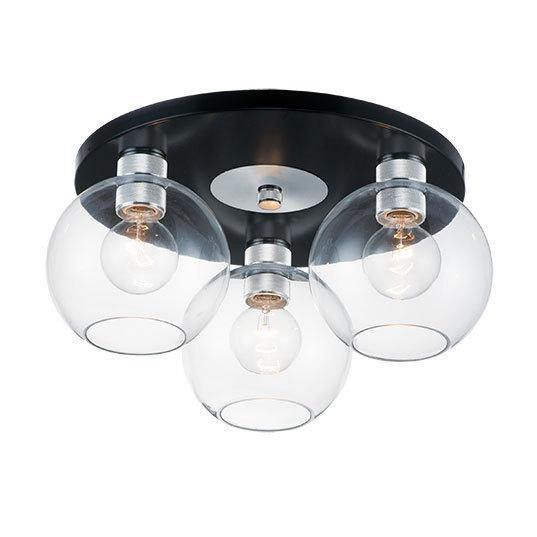 Black and Brushed Aluminum with Clear Glass Shade Flush Mount - LV LIGHTING
