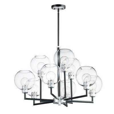 Black and Brushed Aluminum with Clear Glass Shade Chandelier - LV LIGHTING