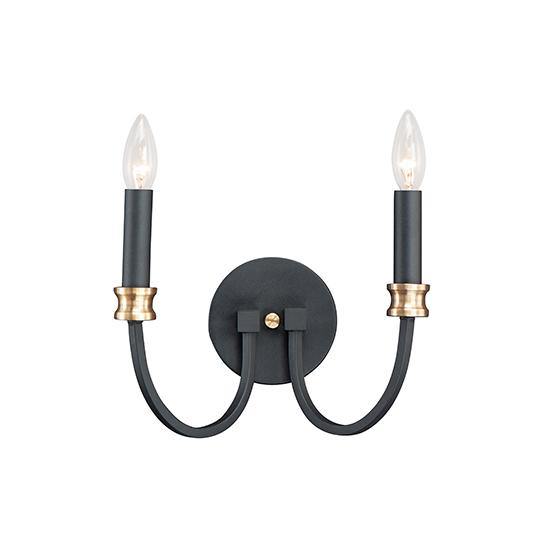 Black with Antique Brass 2 Arms Wall Sconce - LV LIGHTING
