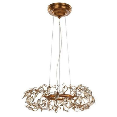 Gold Leaf with Petals of Crystal Round Pendant - LV LIGHTING