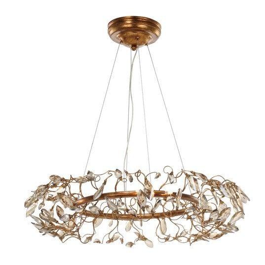 Gold Leaf with Petals of Crystal Round Pendant - LV LIGHTING