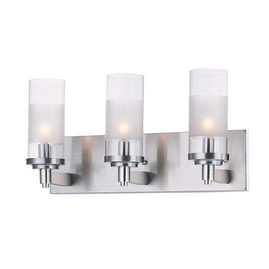 Satin Nickel with Clear Cylindrical Glass Shade and Frosted Band Vanity Light - LV LIGHTING
