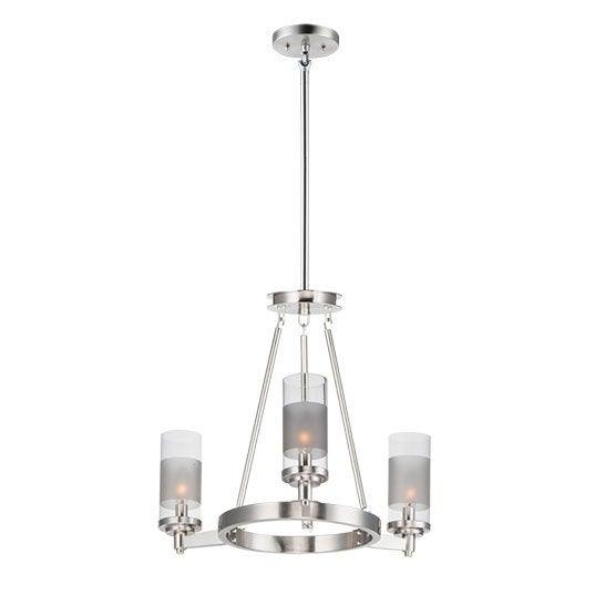 Steel with Clear and Frosted Band Cylindrical Glass Shade Chandelier - LV LIGHTING