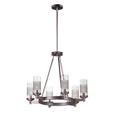 Steel with Clear and Frosted Band Cylindrical Glass Shade Chandelier - LV LIGHTING