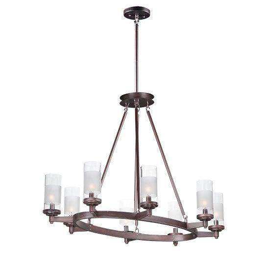 Oil Rubbed Bronze with Clear and Frosted Band Cylindrical Glass Shade Oval Chandelier - LV LIGHTING