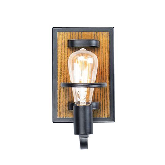 Black Steel with Ashbury Wood Wall Sconce - LV LIGHTING
