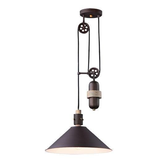 Oil Rubbed Bronze with Weathered Wood Bearing Industrial retractable Style Pendant - LV LIGHTING