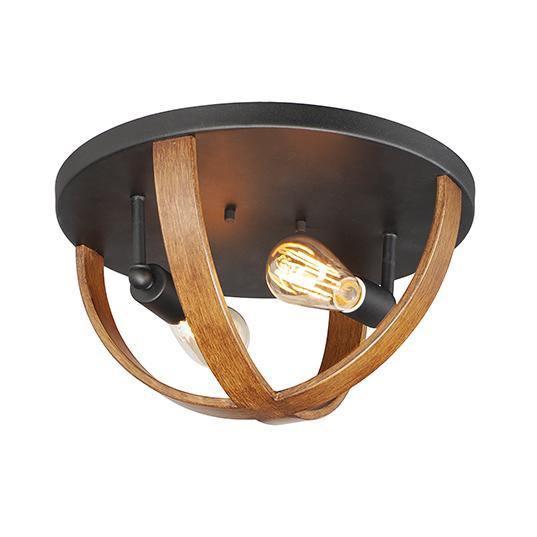 Black Steel with Wood Frame Flush Mount - LV LIGHTING