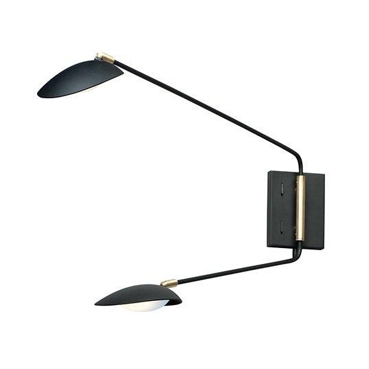 LED Black with Satin Brass Two Arm Wall Sconce - LV LIGHTING