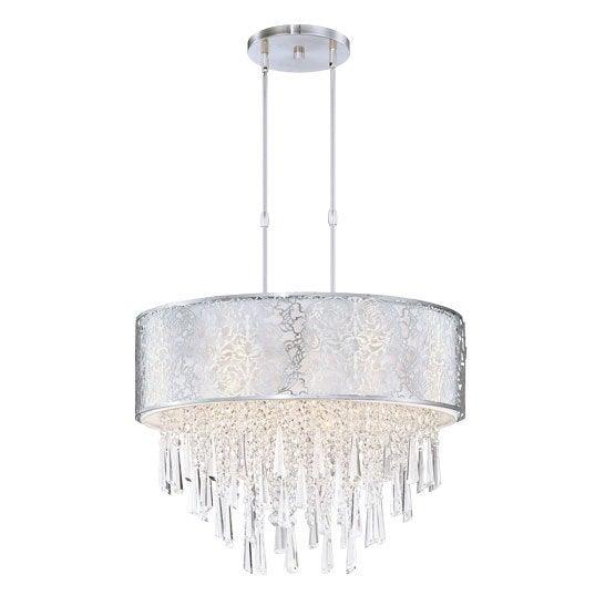Satin Nickel with Patterned Shade and Crystal Pendant - LV LIGHTING
