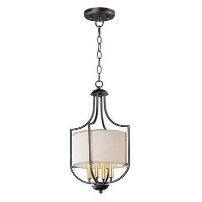 Bronze and Antique Brass with White Linen Fabric Shade Chandelier - LV LIGHTING
