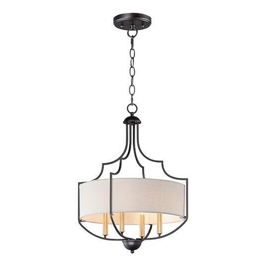 Bronze and Antique Brass with White Linen Fabric Shade Chandelier - LV LIGHTING