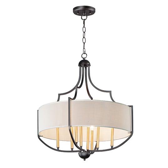 Bronze and Antique Brass with White Linen Fabric Shade Chandelier - LV LIGHTING