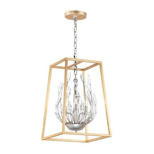 Polished Nickel and Gold Leaf Caged with Crystal Petals Pendant - LV LIGHTING