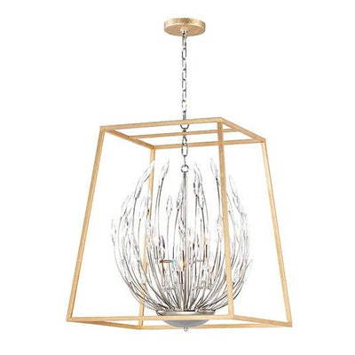 Polished Nickel and Gold Leaf Caged with Crystal Petals Pendant - LV LIGHTING