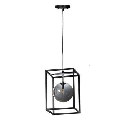 Steel with Clear Glass Globe Caged Pendant - LV LIGHTING