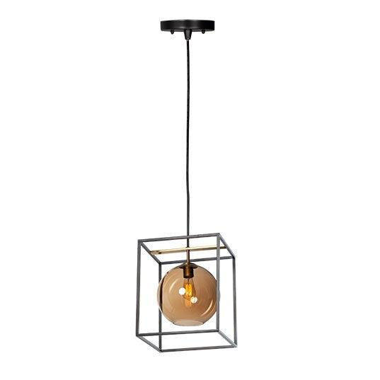 Steel with Clear Glass Globe Caged Pendant - LV LIGHTING