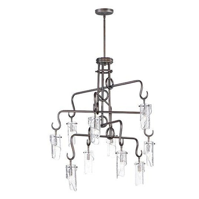 Chestnut Bronze Forged Arms with Piastra Style Glass Shade Chandelier - LV LIGHTING