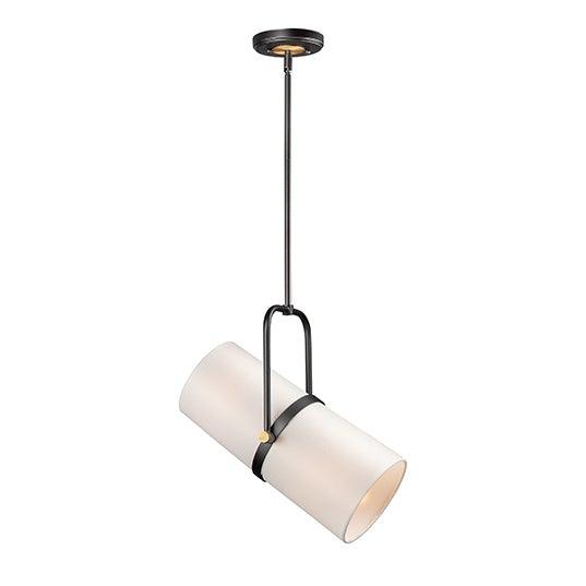 Bronze with Antique Brass with Off White Linen Shade Pendant - LV LIGHTING