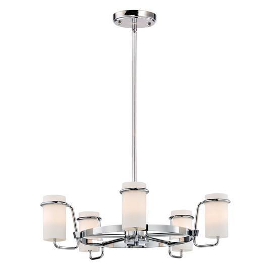 Polished Chrome with Satin White Glass Shade Chandelier - LV LIGHTING