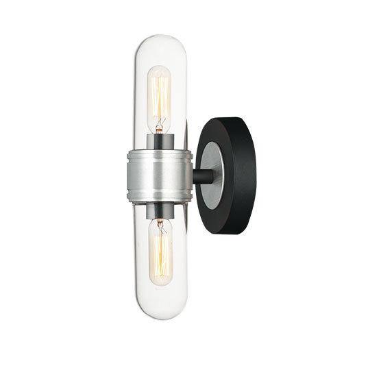 Black with Brushed Aluminum Clear Glass Tube Shade Wall Sconce - LV LIGHTING