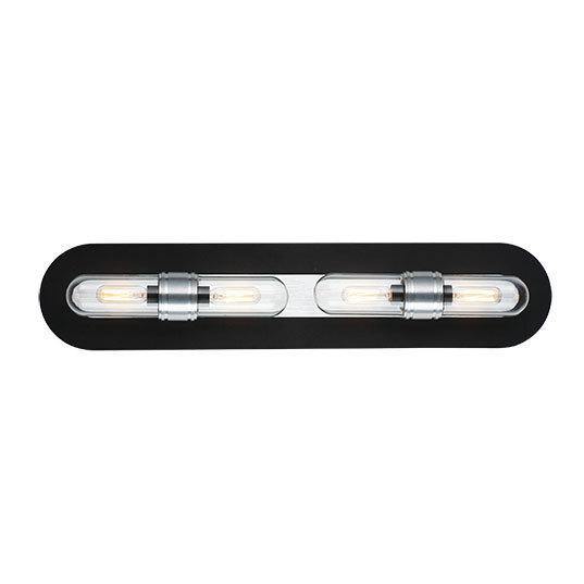 Black with Brushed Aluminum Clear Glass Tube Shade Vanity Light - LV LIGHTING