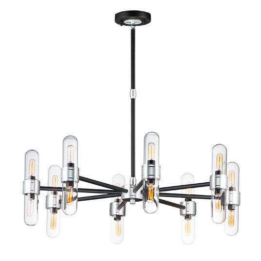Black with Brushed Aluminum Clear Glass Tube Shade Chandelier - LV LIGHTING