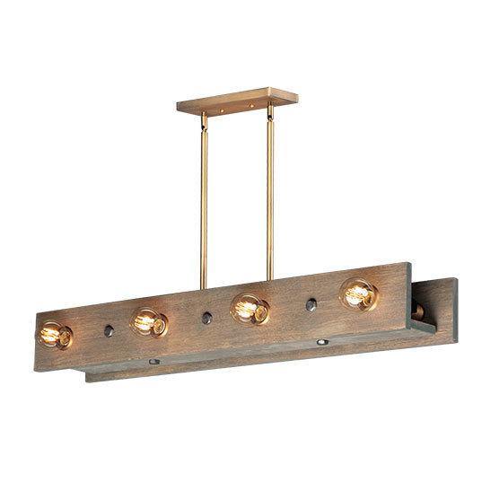 Weathered Wood with Antique Brass Linear Pendant - LV LIGHTING