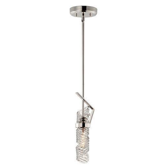 Polished Nickel with Clear Spiral Glass Shade Pendant - LV LIGHTING