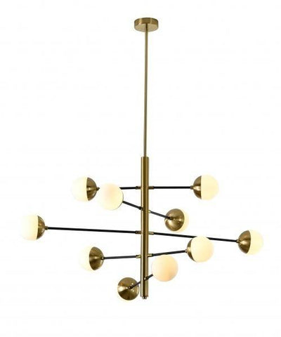 Brass and Black with White Glass Shade Chandelier - LV LIGHTING