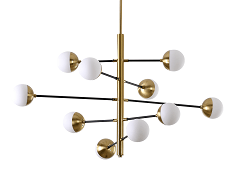 Brass and Black with White Glass Shade Chandelier - LV LIGHTING