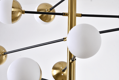 Brass and Black with White Glass Shade Chandelier - LV LIGHTING
