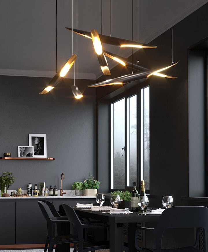 Matte Black with Gold Tube Pendant - LV LIGHTING