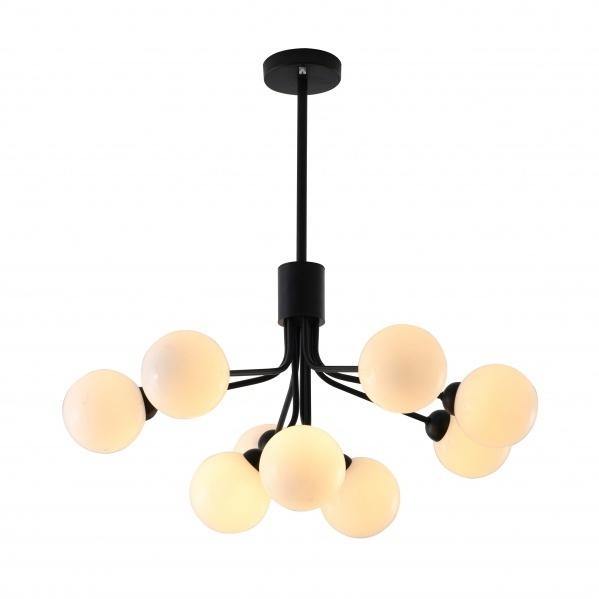 Black with White Glass Globe Shade Chandelier - LV LIGHTING
